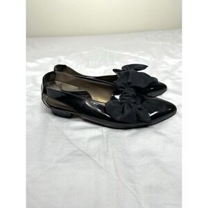 Vintage Vaneli Euro black slingback kitten heel shoes with bows on top